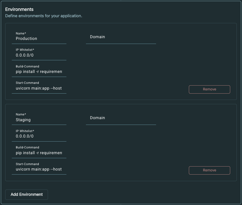 Configure Environments